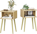 Natural Nightstand Set of 2, Small Bed Side Table for Small Spaces, Mid Century Modern Nightstand End Table with Open Storage, Side Table for Bedroom Living Room, MLBZ20Y-2