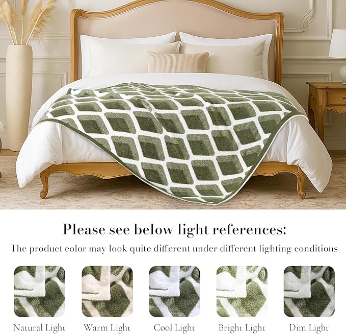 Amélie Home Knit Throw Blanket for Couch, Super Soft Fuzzy Cozy Throw, Giftable Knitted Blanket for Women Men, Birthday, Sofa Bed Living Room Decor, 50" x 60", Diamond Green