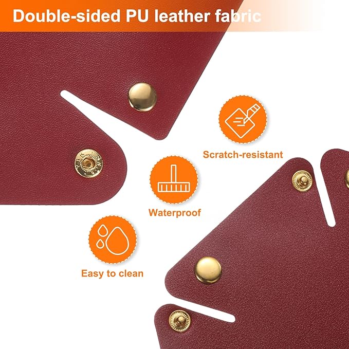 HARFINGTON 2pcs PU Leather Valet Tray Unisex Valet Tray Folding Round Catchall Tray Portable Entryway Table Tray Nightstand Bedside Desk Tray for Key Watch Coin Jewelry Dice, Wine Red