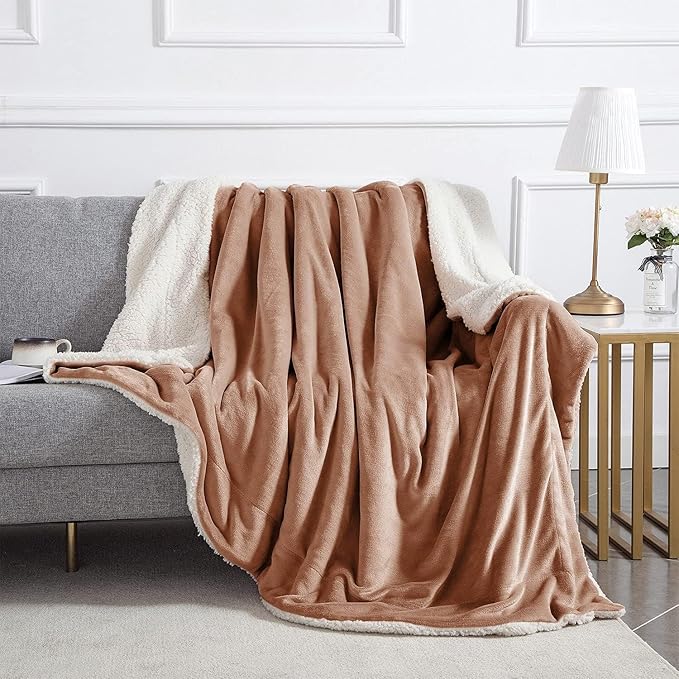 MOONLIGHT20015 Camel Sherpa Blankets Queen Size for Bed - Wholesale Bulk Pack of 9 Sherpa Blankets - Soft Fluffy Throw Blanket for Hotels, Guest Bedroom, 90x90 Inches