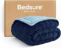 Bedsure Gentlesoft Sherpa Fleece Blanket Twin Size for Bed - Fluffy & Cozy Cable Jacquard Tufted for Women Gift, Thick and Warm Christmas Blanket for Winter, Navy, 60x80 Inches