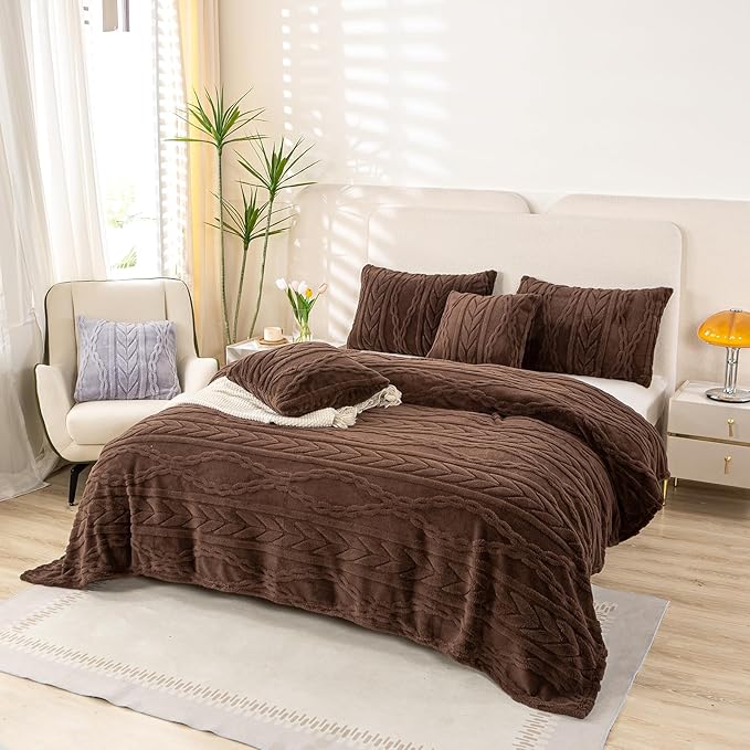 YUSOKI Queen Size Blanket Single Layer,Weight(4.4lb),370GMS-3D Stylish Design for Gift Home Decor (Brown,90"x90")