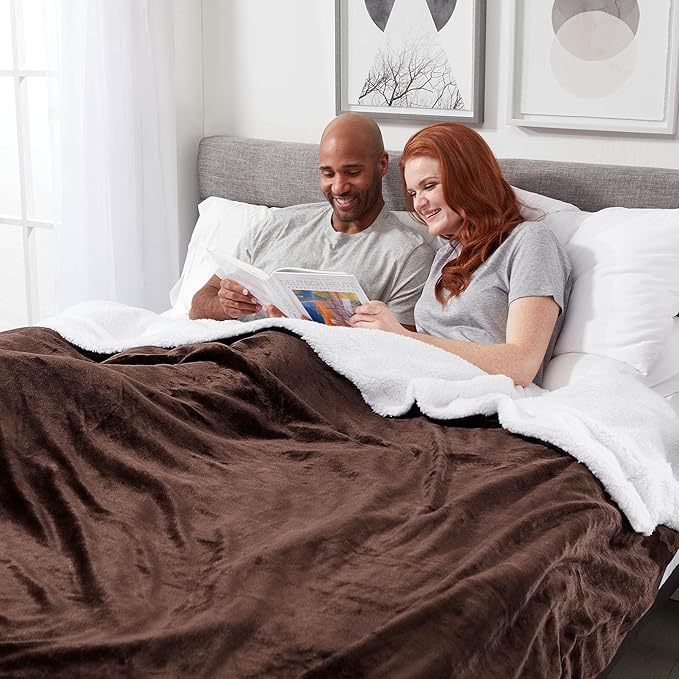Genteele Sherpa Throw Blanket Super Soft Reversible Ultra Luxurious Plush Blanket, 102 x 90 inches, Brown/White