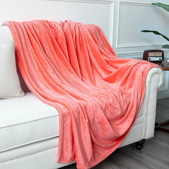 NANPIPER Fleece Blankets, Super Soft Flannel King Size Blanket for Bed, Luxury Cozy Microfiber Plush Fuzzy Blanket,Living Coral