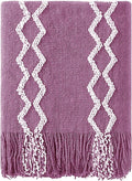 BOURINA Fluffy Chenille Knitted Fringe Throw Blanket Lightweight Soft Cozy for Bed Sofa Chair Throw Blankets, Deep Purple 60"x80"
