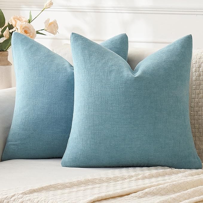 MIULEE Smoke Blue Couch Pillow Covers 22x22 Inch, Set of 2 Soft Chenille Decorative Euro Throw Pillow Covers Summer Farmhouse for Sofa Living Room Bed