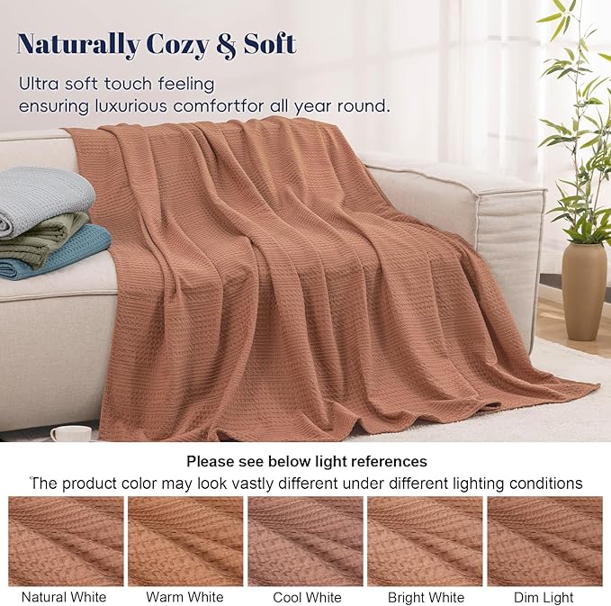 PHF Lightweight Waffle Weave Blanket Queen Size, Breathable & Ultra Soft, 90"x 90" Soft & Cozy Thin Blanket for All Season & Hot Sleepers, Bed, Home Decor - Terracotta