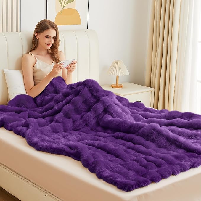Purple Fluffy Soft Plush Faux Fur Throw Cozy Blanket for Couch Bed Fuzzy Blanket Living Room Women Gift Home Decor 50x60