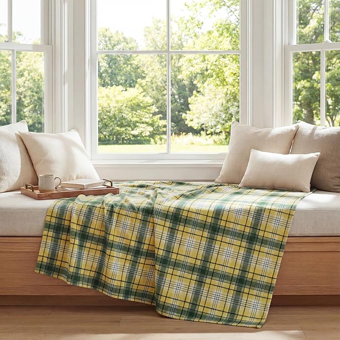 Horaldaily Yellow Green Farmhouse Plaid Spring Decorative Blanket Throw, Spring Summer Rustic Soft Lightweight Blanket for Couch Sofa Bed Lounging Decoration, Ideal Gifts for Kids Adults Self, 50x60