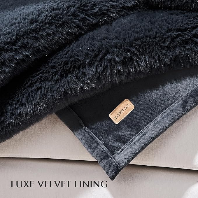 EVERGRACEHOME Luxury Soft Faux Chinchilla Fur Throw Blanket for Couch, Warm Thick Heavy Winter Throw Blanket 1220GSM for Bed, Fluffy Cozy Mink Blanket with Reversible Velvet, Stormy Blue Mink, 50"x60"