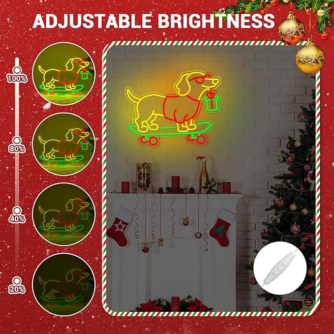 Christmas Led Sign, Gift for Dachshund Women, Dimmable Dog Lover Gift for Christmas Decorations USB Powered 16.6x13.4in