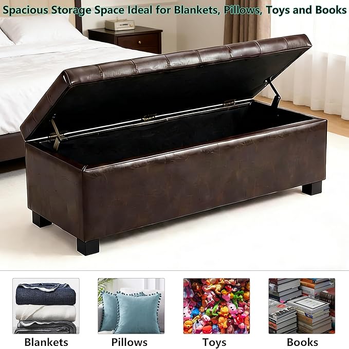 49.75" PU Leather Storage Ottoman Bench for Bedroom Bed End,Tufted Faux Leather Ottomans with Storage for Living Room,Bedside,Entryway,Modern Window Benches with Seating