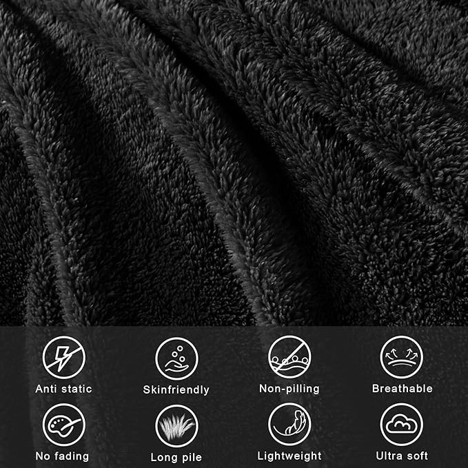 Exclusivo Mezcla Queen Size Blanket for Bed, Super Soft Velvet Plush Fleece Blankets, Fuzzy Cozy and Warm for Winter, 90x90 Inches, Black