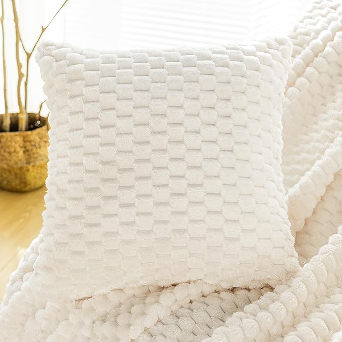 Bnuitland Flannel Throw Blanket, 300 GSM Fleece Cozy Warm Soft Home Decor Lightweight Bed Sofa Blanket for Adults, Suitable for All Seasons(Ivory,50X71 inches with Pillow Cover)