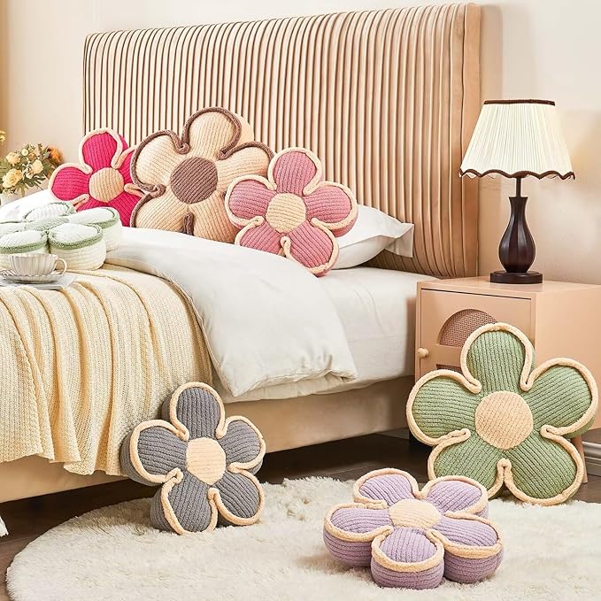 Kcvvcr Flower Pillow, Soft Flower Shaped Floor Cushion, Flower Decorative Throw Pillow, Cute Flower Seating Cushion, Flower Room Décor Plush Pillows for Sofa Couch Bed (13.7 Inch, Sage Green)