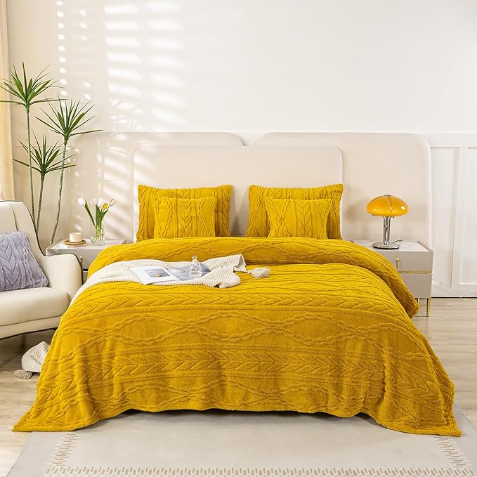 YUSOKI Queen Size Blanket Single Layer,Weight(4.4lb),370GMS-3D Stylish Design for Gift Home Decor (Mustard Yellow,90"x90")