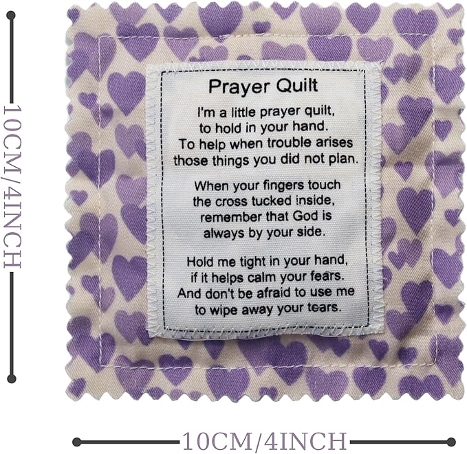 Mini Prayer Quilt with Cross Inside Vintage Pocket Scripture Prayer Quilt Squares Sympathy Christian Gifts for Women Pastor Appreciation Father's Day Graduates Gifts (Blue)