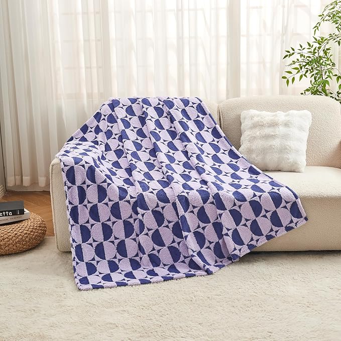 3D Circle Pattern 300 GSM Purple and Blue Bed Throw Blanket - Fuzzy Blankets for Women,Warm Twin Blanket, 60x80 Inches
