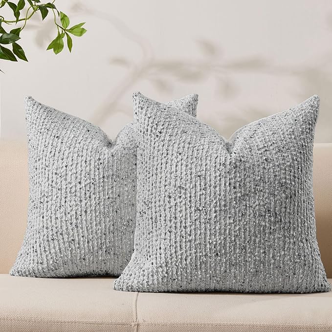 Allorry Decorative Couch Throw Pillow Covers 18x18 Set of 2 Blue Striped Soft Wool Pillow Covers Neutral Textured Boho Cushion Covers for Modern Farmhouse Sofa Bedroom Living Room Decor SY012-C18