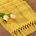 Socomi Boho Table Runner Easter Spring Farmhouse Rustic Dining Kitchen Centerpiece Decor Small Macrame Woven Cotton Linen Coffee Table Runner for Dresser Scarf Home Decor 12x72 in Yellow Gold