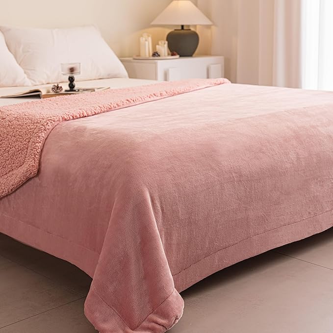 K.Garden Sherpa Throw Blanket for Couch Sofa, Super Soft Cozy Fuzzy Plush Blankets Fleece Thick Warm Blanket for Winter Reversible Thick Warm Blanket for Bed, Sofa, Pink Solid 50 * 60inch