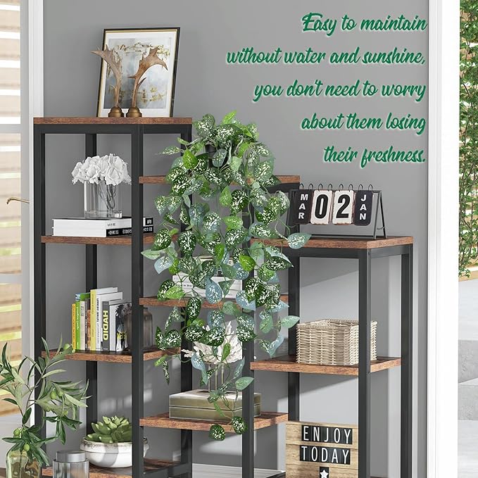 LOYWREE 2 Pack 39-in Long Fake Hanging Plant with Pot Faux Pothos Artificial Potted Plants Small Faux Ivy Vine Plant for Indoor Outdoor Aesthetic Office Living Room Shelf Decor (Black Pot)