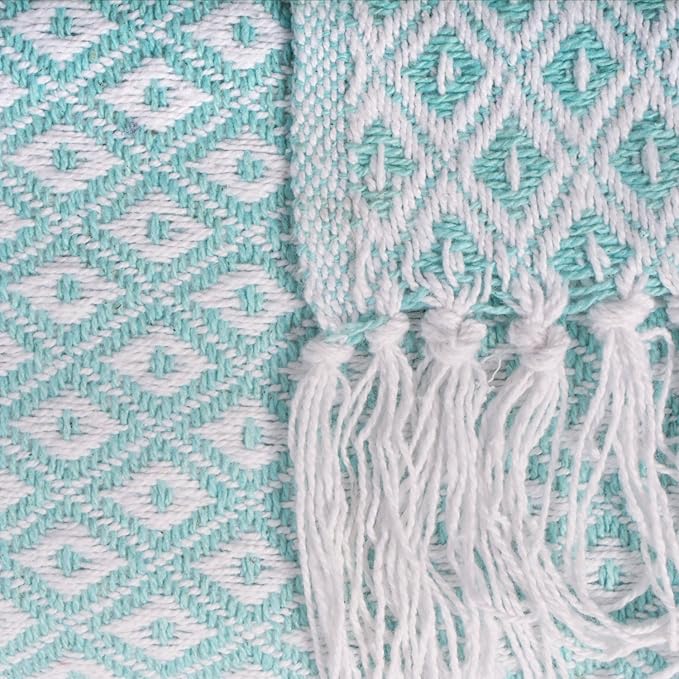 DII Global Mini Diamond Woven Throw, 50x60, Aqua
