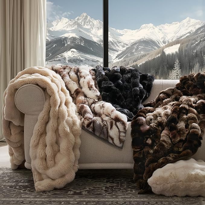EverGrace Ultra Soft Luxury Fluffy Faux Rabbit Fur Throw Blanket, Thick Warm Bubble Throw for Bed, Cozy Plush Reversible Blankets for Couch, Chair, Sofa, Charcoal Grey Heather, 50x60 Inches