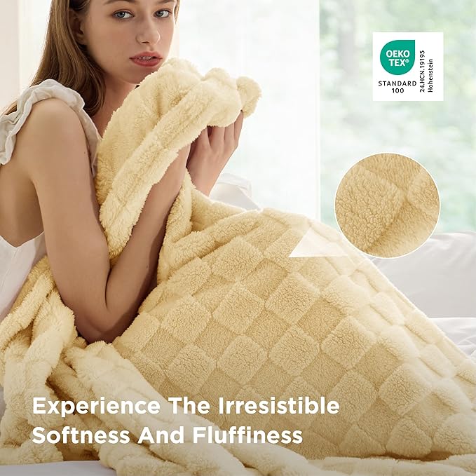 Bedsure GentleSoft Yellow Throw Blanket for Couch - Checkered Fleece Blankets Gifts for Women Men Girls, Cute Soft Cozy Throw for Bedroom Home Decor Gifts, 50x60 Inches