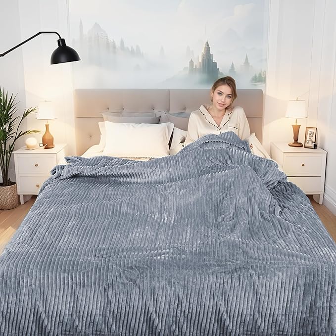 LUXIAN Electric Heated Blanket Queen Size 84"x90" - Flannel Fabric Dual-Sided, 6 Heat Settings & 1-10 Hours Auto Off, Machine Washable, Gray