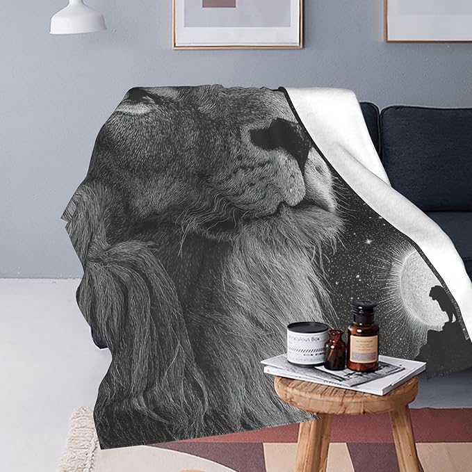 Lion Throw Blanket Soft Warm Cozy Lions Wildlife Blankets Fuzzy Plush Fleece Lion Blanket Gifts for Couch Bed Sofa Home Decor 40''X50''