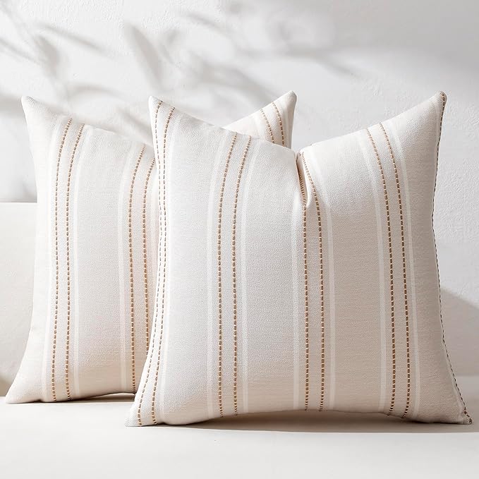 Hckot Throw Pillow Covers 24x24 Set of 2 Tan Pillow Covers Farmhouse Decorative Pillows Textured Linen Square Cushion Covers for Sofa Couch Bed Living Room Decor(Tan)