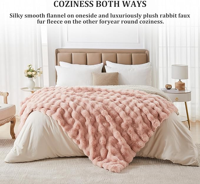Faux Fur Twin Blanket for Couch, 1000 GSM Cozy Fuzzy Fluffy Soft Plush Thick Bubble Sherpa Blanket for Sofa Bedroom Living Room, Mothers Day Birthday Gifts for Women Home Decor