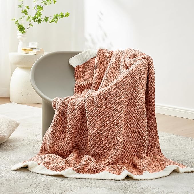 Snuggle Sac Orange Throw Blanket for Fall, Ultra Soft Warm Fall Blanket for Couch, Cozy Fuzzy Knit Microfiber Blankets and Throw Dupes for Sofa, Bed, Orange 50 x 60 inches