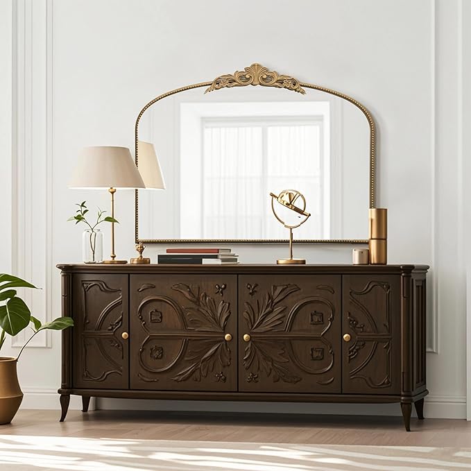 Micasso Large Gold Antique Mirror: 40"x29" French Baroque Arched Mirror - Traditional Ornate Vintage Mirrors for Wall/Mantel/Entryway/Bathroom/Hallway - Home Decor for Living Room