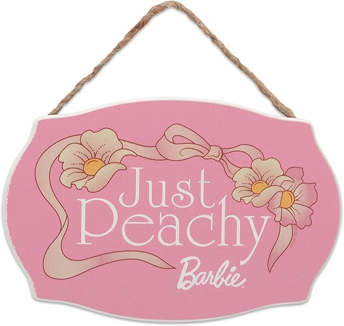 Mattel Barbie Just Peachy Hanging Wood Wall Decor - Cute Barbie Sign for Bedroom or Play Room