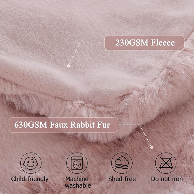Cozy Fluffy Plush Faux Fur Blanket Pink 50x60 Inch Super Soft Fuzzy Thick Throw Blanket for Sofa Couch Bed