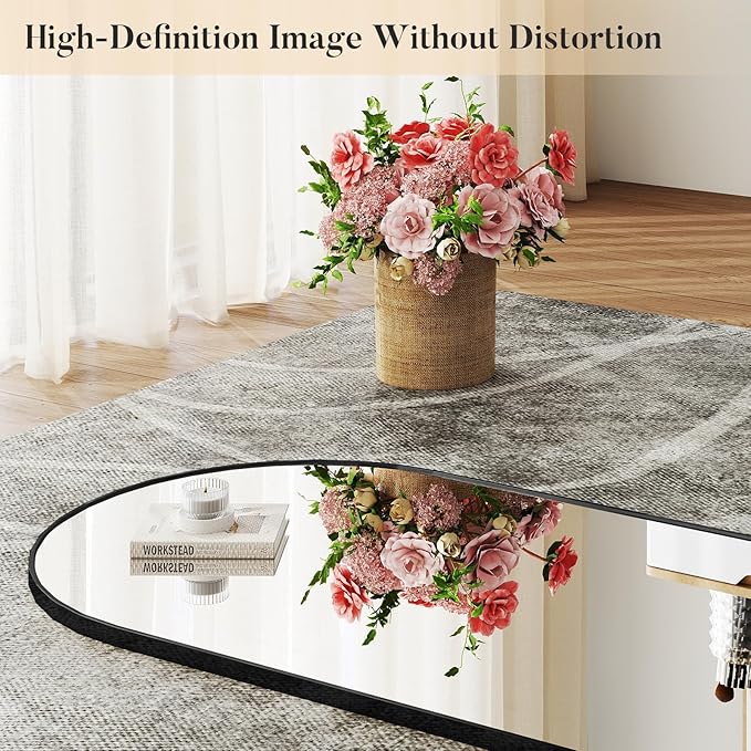 OLIXIS Arched Full Length Mirror 59"x16.3" for Bedroom, Full Body Mirror with Stand, Hanging or Leaning for Wall, Aluminum Alloy Thin Frame Floor Standing for Living Room, Long, Black