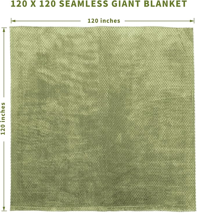 FY FIBER HOUSE Oversized King Blanket 120" x120" Seamless Extra Large Bed Blanket 10' x 10' Super Soft Plush Fuzzy Huge Blankets for Couch Office Sofa, Sage Green