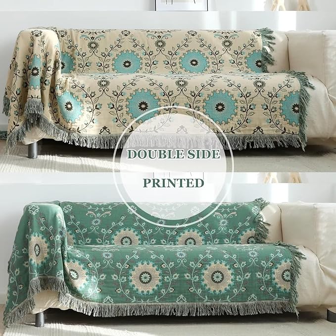 Boho Throw Blanket for Bed 100% Cotton Ultra Soft Rustic Quilt Spring Blanket Floral Printed Farmhouse Decor Bed Blankets,60"x80" All Season Rustic Throw for Sofa Couch Chair