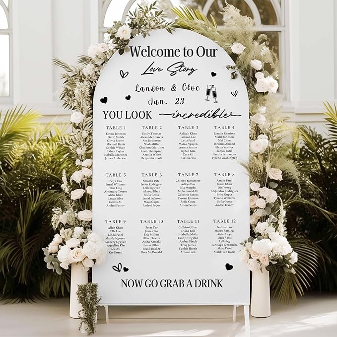 HLNIUC Welcome To Our Love Story Mirror Stickers Double-Sized 2Pcs,DIY Lettering Wedding Wall Decal,Bride And Groom Names Decals,Hello Darling Wedding Sticker for Window Sign Marriage Decoration