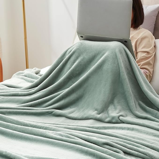 Hansleep Fleece Celadon Full Blanket, Super Soft Flannel Fuzzy Plush Cozy Blanket for All Seasons, Celadon, Full 84x90 Inches
