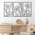 Therwen 3 Pcs Black Metal Wall Art Minimalist Wall Decor for Bedroom Flowers Decor Hanging Flower Bathroom Art Flower Line Sculpture Kitchen Decoration 16.5 x 9.8 Inch