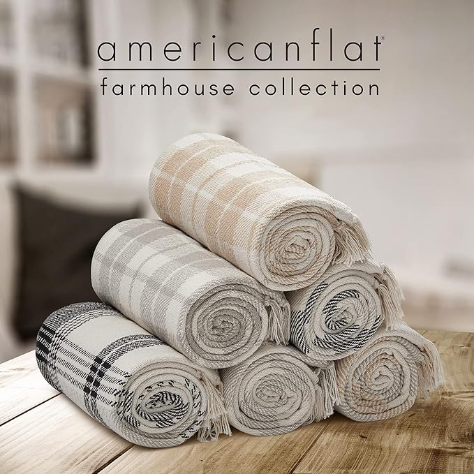 Americanflat 50x60 Throw Blanket - Soft and Breathable Cotton Throw Blanket for Couch, Bed, Chair - Decorative Blankets Perfect for Home, Office, or Outdoor Use - Camel and Beige Plaid Design