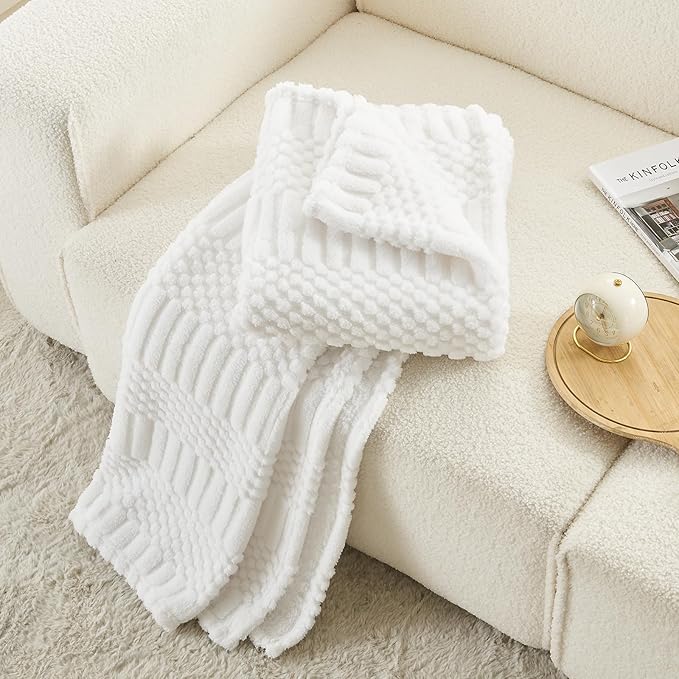 lifein Throw Blanket for Couch-White Boho Throw Blanket, Cream Soft Fleece Plush Lightweight Blankets&Throws for Spring, Fuzzy Decorative Blankets for Livingroom Bed Sofa Chair (50x60, White)