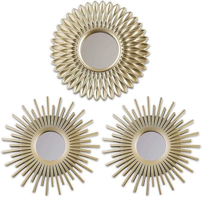 BONNYCO Gold Mirrors for Wall Pack of 3, Round Wall Mirrors Bedroom Room and Home Decor. Espejos Decorativos de Pared Sala Dormitorio, Modern Minimalist Decor Vintage, Chic. Gifts for Women Mums