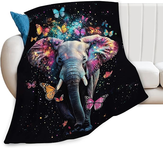 Elephant Blanket Gifts for Women Girls - Super Soft Cozy Butterfly Throw Blanket - Warm Fuzzy Plush Fleece Bedding Decor for Kids Adults Bed 60"X80"