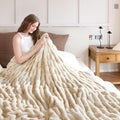 Ultra Soft Faux Rabbit Fur Throw Blanket, Cozy Fuzzy Blanket for Couch Bed, Plush Warm Decor Gifts, Luxury Thick Fluffy Blanket for Women & Men, 60x80 inches, Tie-Dyed Khaki