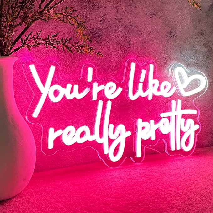 You're Like Really Pretty Neon Sign Your Like Really Pretty Neon Light with Heart Wall Decor for Teen Girls Bedroom, 16x8 Inch Preppy Pink LED Signs for Women Room Decor - 100,000H Lifespan