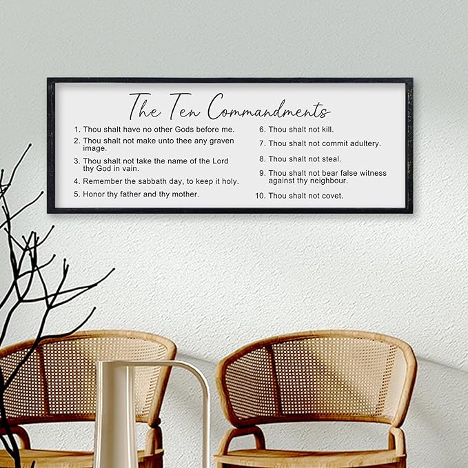 comurdyo Christian The Ten Commandments Bible Verse Wall Decor Art 32"×12" Large Wood Framed God Prayer Catholic Saying Catholic Sign for Vintage Living Room Jesus Plaque Wall Hanging (Black)